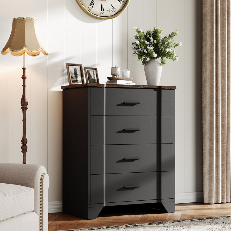 Famrhouse 4-Drawer Dresser for Bedroom, Black