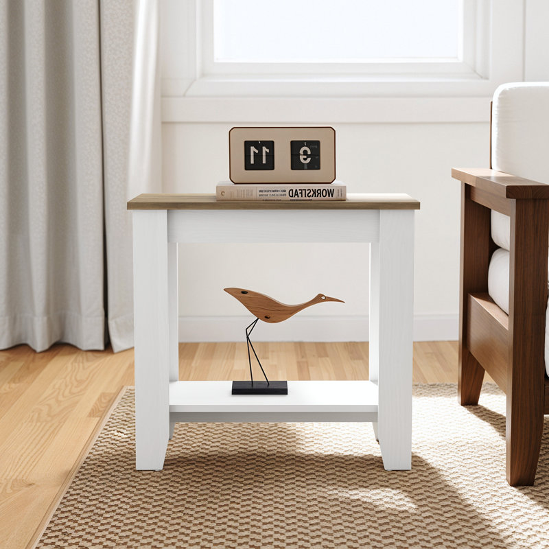 Table d'appoint Justine Basilico avec rangement, Dark Brown/White Wood