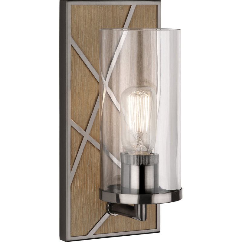 Bond 1 - Light Armed Sconce, Driftwood Oak Wood/Blackened Nickel, White Glass