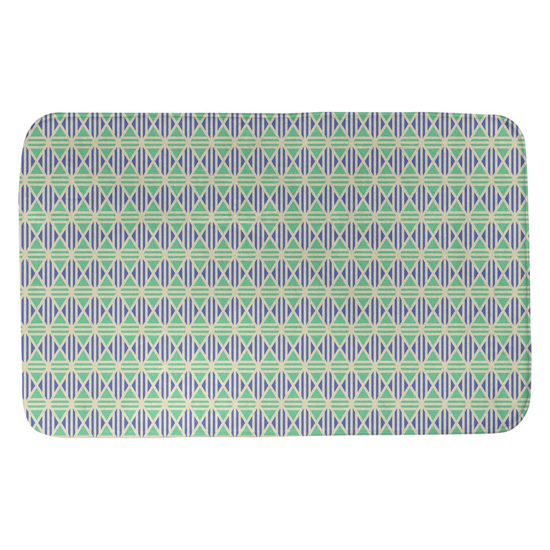 Tapis de salle de bain lineed diamants Leffel, l 17 po x L 24 po, Vert / Bleu