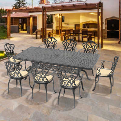 8-Person Square Outdoor Dining Set With Off-White Color Cushion
