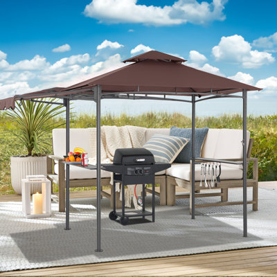 11 pi. L 5 pi. D Pavillon de jardin à toit souple avec auvent latéral pliable