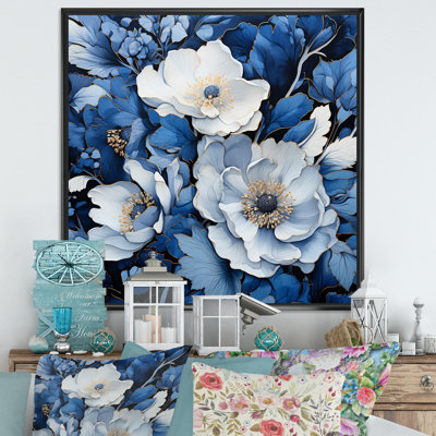 Aquarelle de fleurs saisonnières bleues et blanches II - Fleurs, art mural