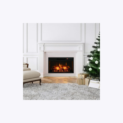 Foyer électrique encastrable 27 po HOMcom, rétro encastré avec flamme de bois réaliste, télécommande et luminosité réglable, 1400 W
