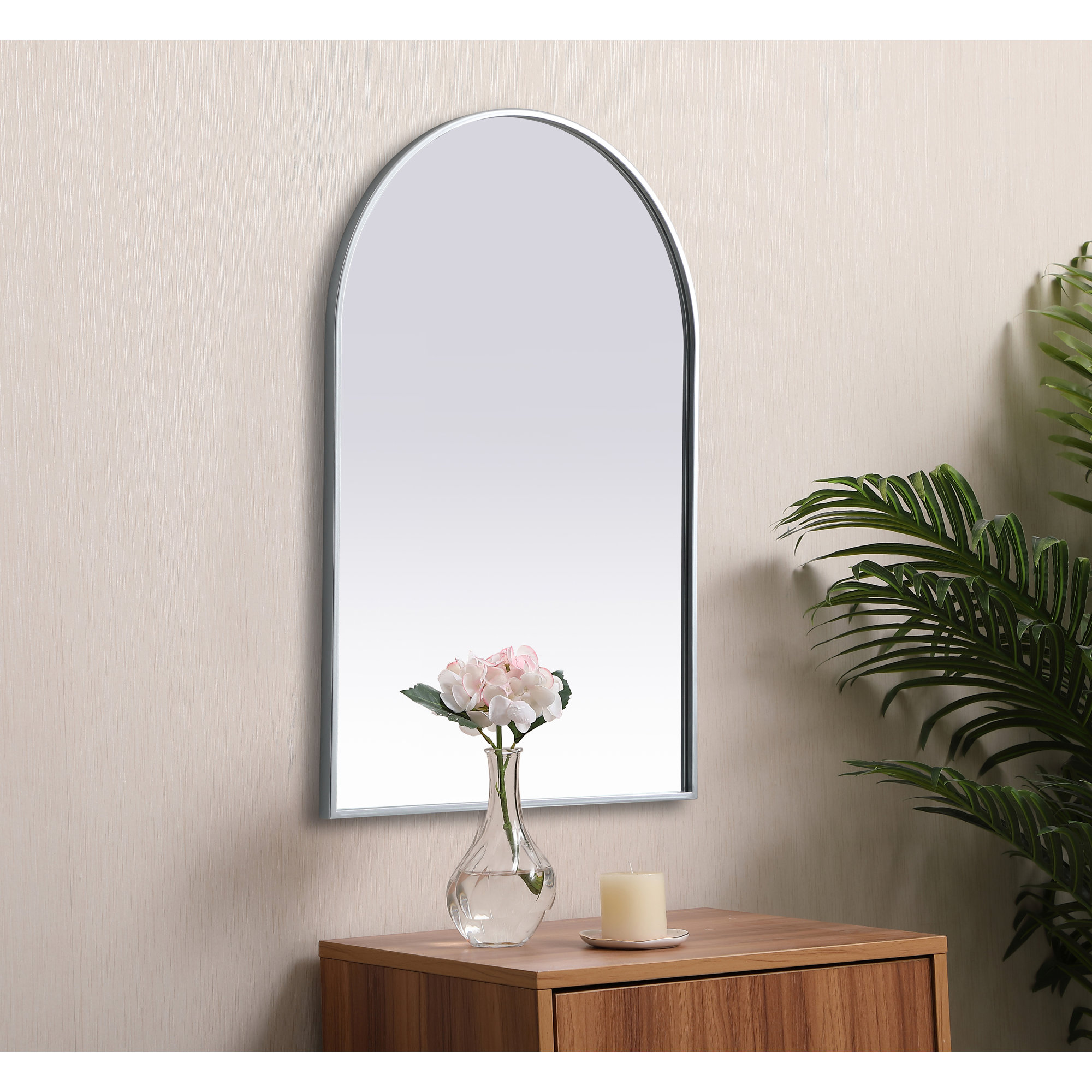 Sabine Metal Arch Wall Mirror, 36" x 24", Silver