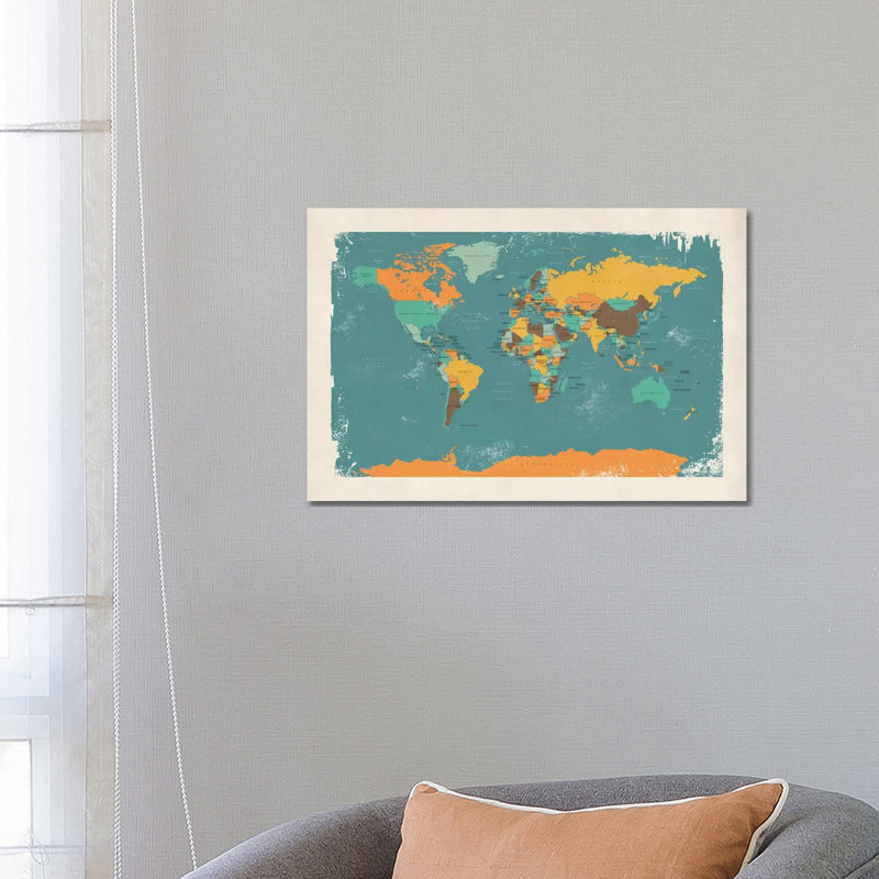 Retro Political Map Of The World I by Michael Tompsett - Wrapped Canvas Print, 66.04 cm H x 45.72 cm W