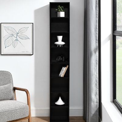Bibliothèque étroite à 8 niveaux, armoire de rangement CD mince, double multifonctionnel avec tablettes réglables, armoires supérieures et inférieures démontables exquises, stable et facile à nettoyer, média emballé 3A