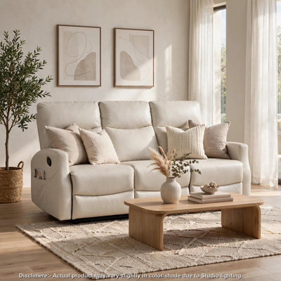 Canapé deux places inclinable Henly, poches pour magazines, similicuir beige