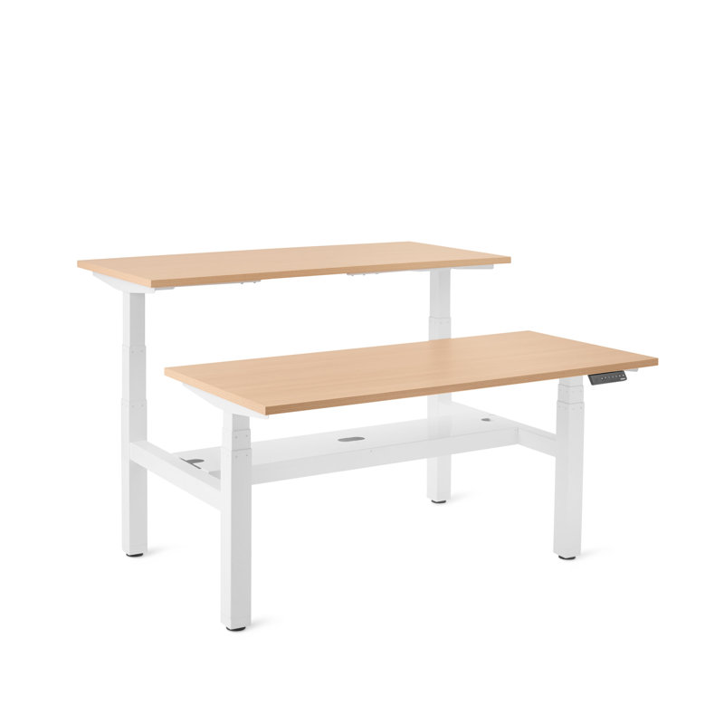 Bureau à hauteur réglable Series L, H 50,5 po x l 58 po x P 57 po, Blanc / chêne naturel