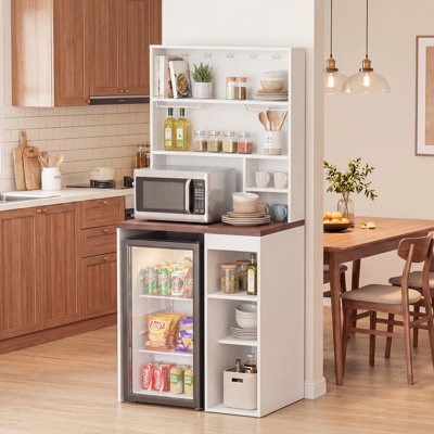 Mini Fridge Cabinet with Wine Glass Rack, Bar Cabinet with Adjustable Shelf and Drawer for Kitchen, Living Room