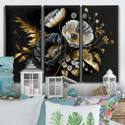 " Golden Gothic Floral Bouquet II " 3 - Pieces