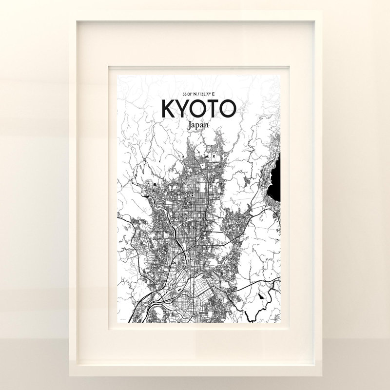 Kyoto City Map In Ink - No Frame Print, 27.6cm H x 19.7cm W x 0.05cm D