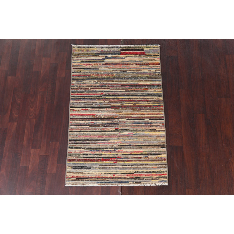 Tapis contemporain rayé Gabbeh 3 x 5