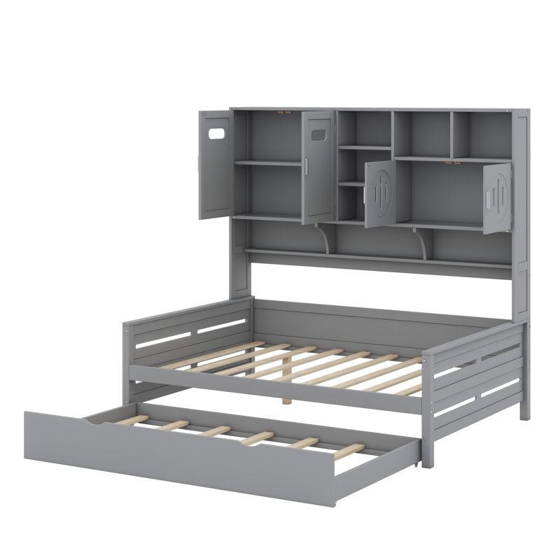 Lit de jour avec lit gigogne, armoire et tablette tout-en-un
