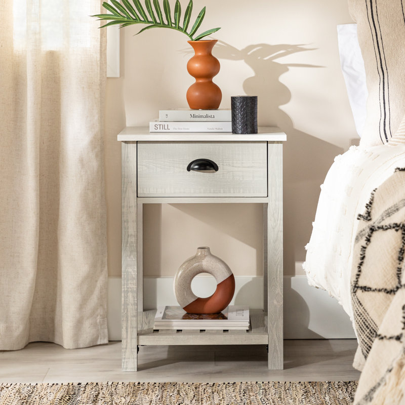 Cadhla 1-Drawer Nightstand with Open Shelf, Stone Gray