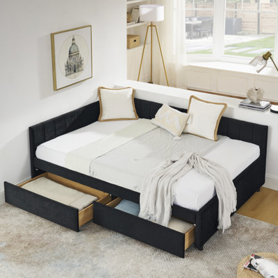 Full Size, Upholstered Bed, Velvet Upholstery, Two Drawers, Comfortable , Modern, Living Room Storage, Contemporary,