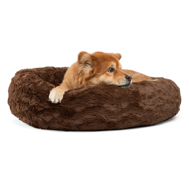 Extra Large Dark Chocolate Faux Fur Orthopedic Pet Bed with Blanket