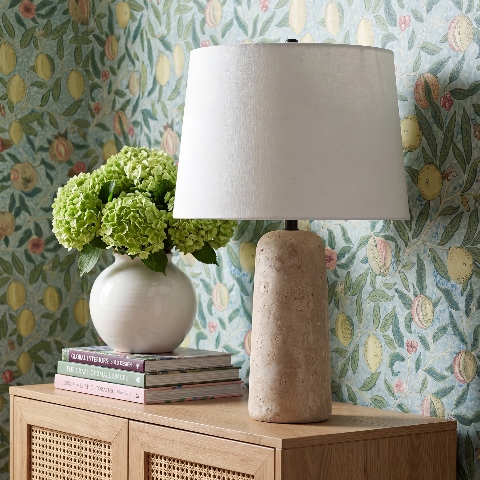 Holderness Travertine Table Lamp, 22" H x 14" W x 14" D