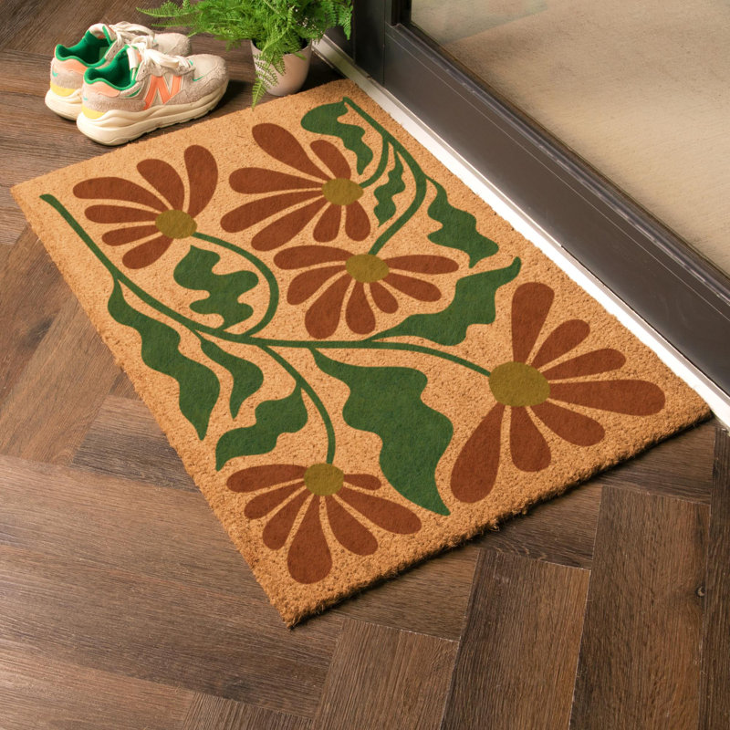 Quirky Floral Pattern Coir Doormat, 60cm W x 90cm L