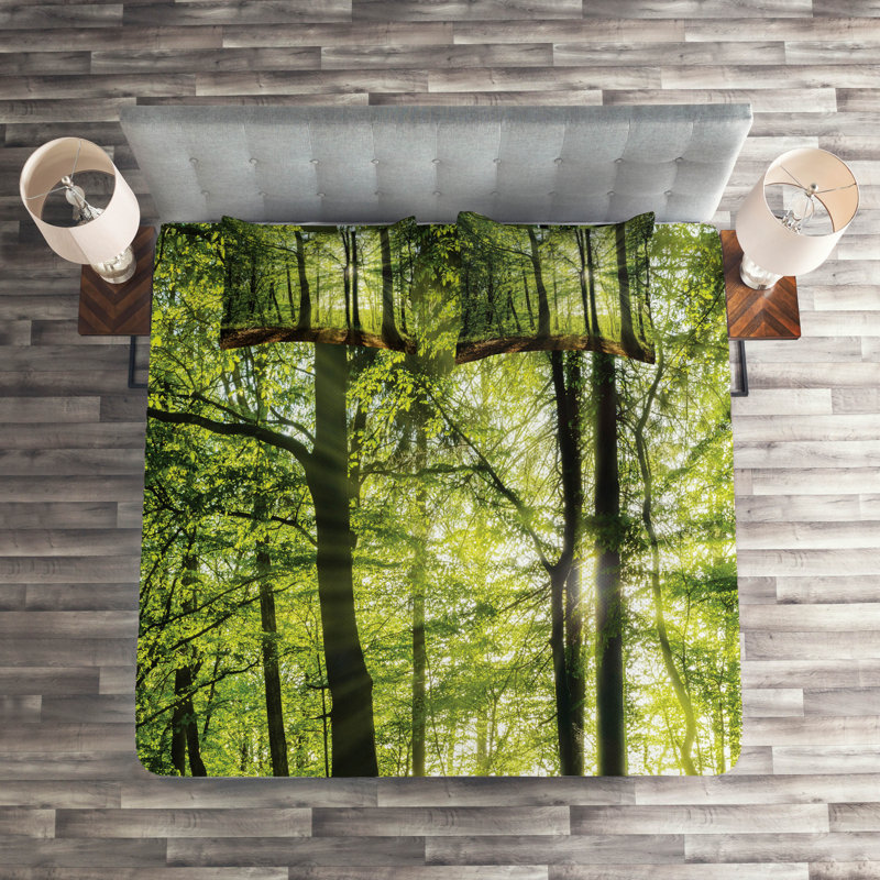 Forest Rustic Polyester Coverlet, King Bedspread + 2 Shams