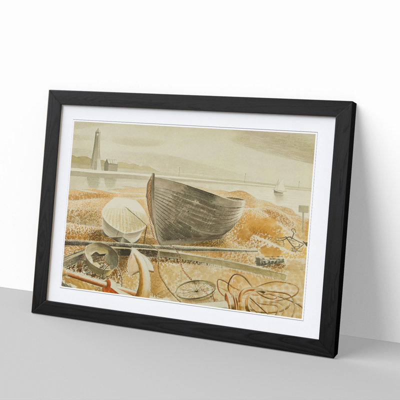 Anchor and Boats by Eric Ravilious - Picture Frame Graphic Art, Black Framed, 27cm H x 36cm W x 2cm D