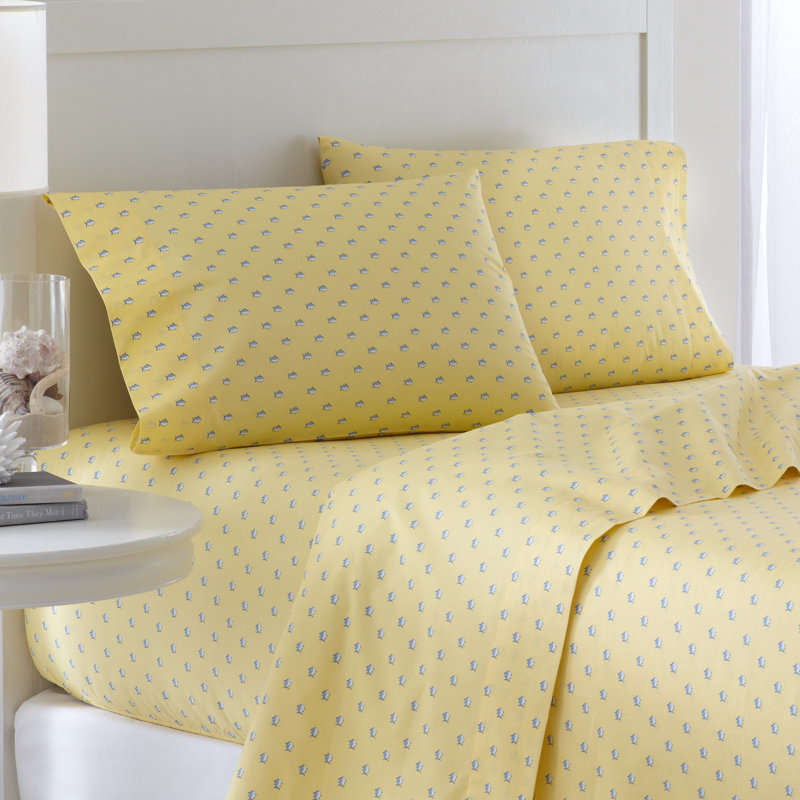 Skipjack 200 Thread Count Cotton Sheet Set, Yellow, Queen