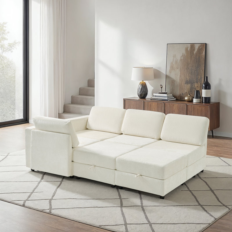  Canapé modulaire à rangement large avec deux repose-pieds de 124,5 po Jagger, Beige
