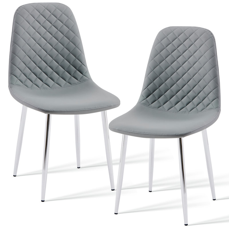Wales Modern Upholstered Faux Leather Dining Chair, Grey, Silver
