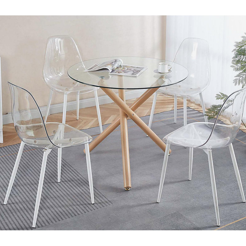 Round Dining Table with metal leg and tempered glass,Modern Space Saving Kitchen Table for Living Room, Golden