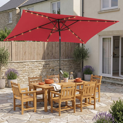 10' x 6.5' Rectangular Lighted Market Umbrella with Crank Lift