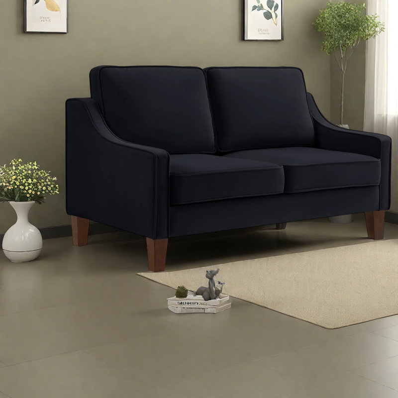 Causeuse Modern Sofas, canapé compact en velours noir avec pieds en bois pour la maison