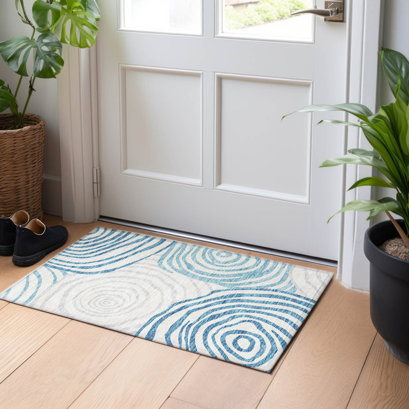 Premium Machine Washable Prisco Teal Rug, Rectangle 1'8" x 2'6"