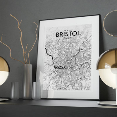 Bristol City Map in Ink 1 Piece Wall Art