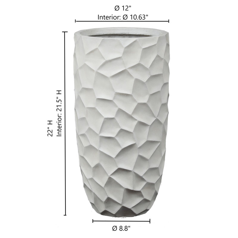 Govind 22'' H Handmade White Geometric Fiber Stone Tall Pot Planters
