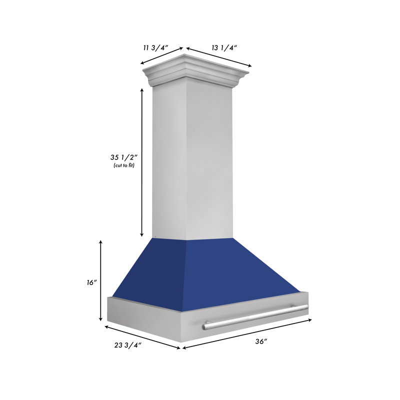 36" 700 CFM Ducted Wall Mount Range Hood, Blue Matte