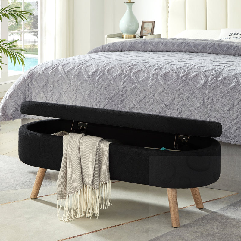 Banc de rangement rembourré avec couvercle relevable, Noir