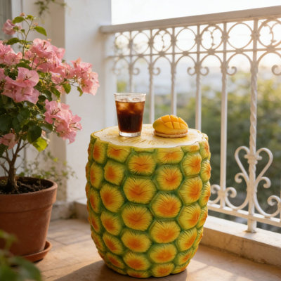 Tabouret surdimensionné de 14 pouces en résine ananas, support polyvalent pour table d'appoint pour jardin intérieur et extérieur