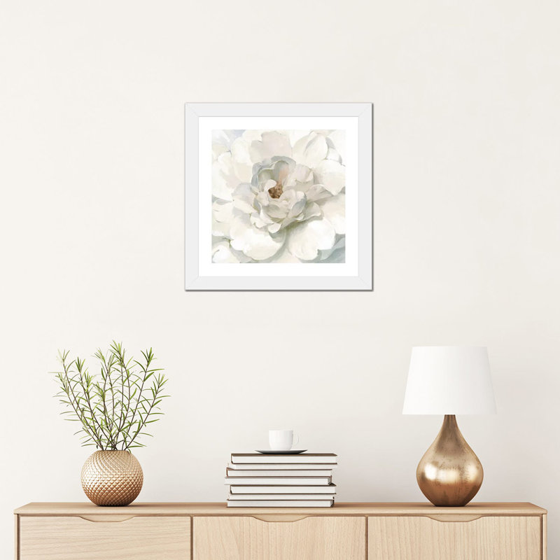 Neutre pivoine par Danhui Nai - impression, H 16 po x l 16 po x p 1 po, Papier encadré blanc, Blanc