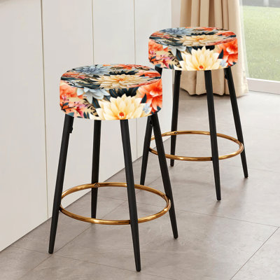 Multicolor Contemporary Fusion Floral Pattern - Floral Bar Stools Set Of 2