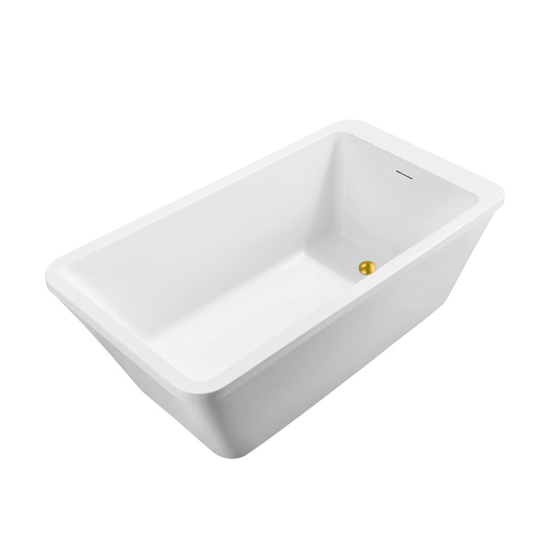 Baignoire de trempage autoportante en acrylique 60 "avec bonde et plateau en bambou Streamline, Or poli