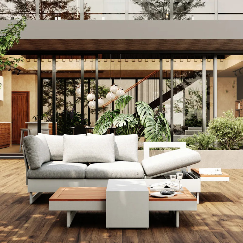 Canapé modulaire d'extérieur 3 places avec fauteuil inclinable et table d'appoint Modern
