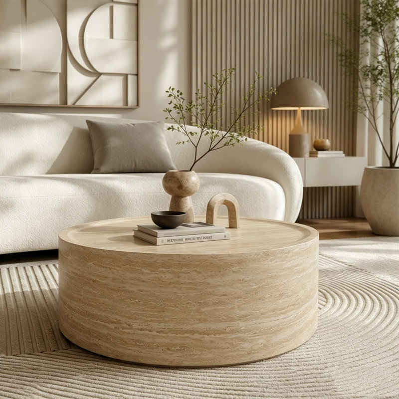 Round Coffee Table with Marble Pattern