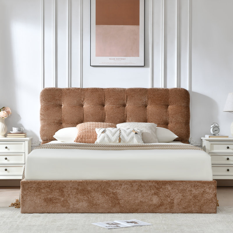 Arcadia Hydraulic Lift Up Storage Upholstered Platform Bed,Velvet Brown,Full, Queen, Brown Velvet