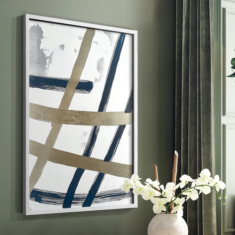 Impression abstraite encadrée, prête à être accrochée, fabriquée aux États-Unis, H 29 po x l 23 po, Blanc