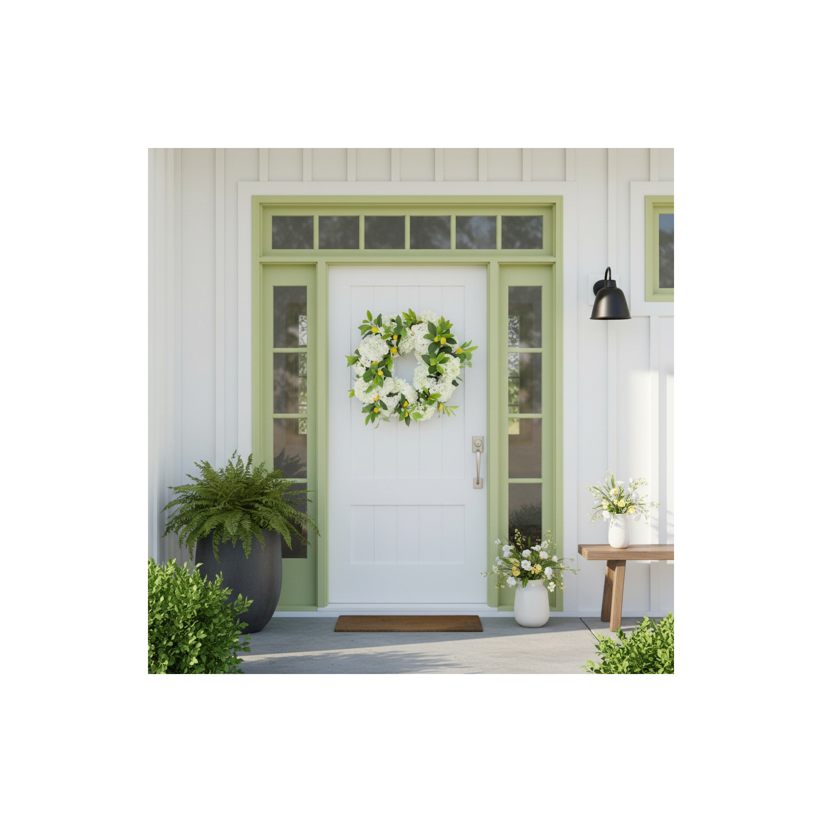 22" Spring Wreath with Hydrangeas and Lemons