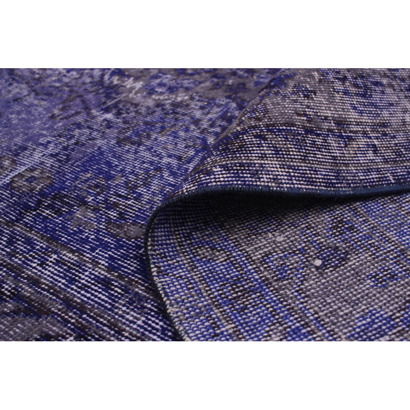 Tapis décoratif en laine bleu foncé 5 pi 5 po x 9 pi 3 po one-of-a-kind Boluwatife noué à la main