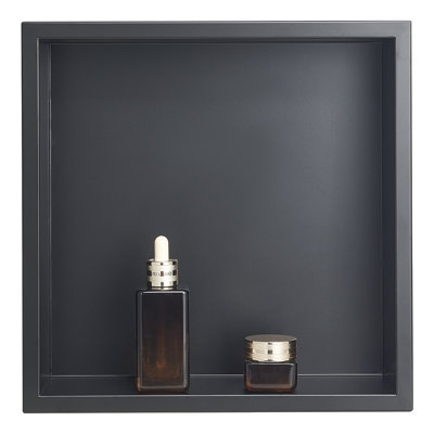 Niche de douche, niche murale encastrée 13 po x 13 po x 4 po, organisateur de rangement moderne pour savon et shampooing en acier inoxydable, étanche, durable et facile à installer, noir pour la salle de bain