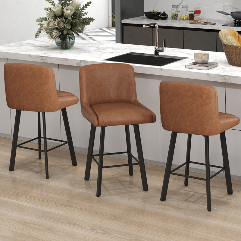 Brown 26"H Swivel Counter Height Bar Stools for Kitchen Island, Brown, 3, Bar Stool = 26” Seat Height 