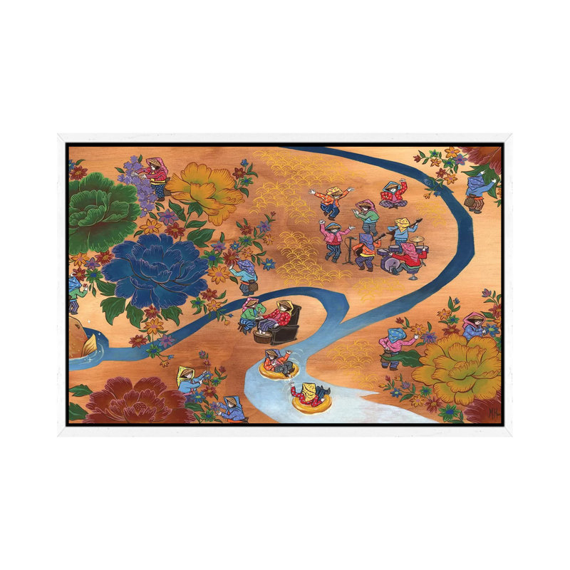 Peony Koi by Martin Hsu - Print on Canvas, 66.04 cm H x 45.72 cm W, White Framed