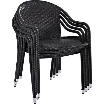 Ensemble de chaises d'extérieur empilables 4 pièces, chaises de patio en osier pour la salle à manger, véranda, brun